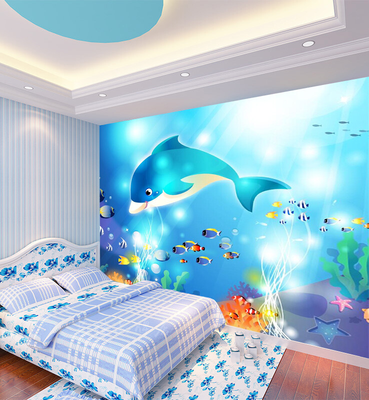 3D Blue Dolphin 4565 Wallpaper Mural Wall Print Wall Wallpaper Murals US Coco