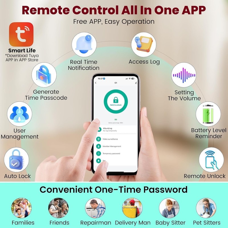 Video Smart Lock w/ Camera & Doorbell, 6-in-1 Keyless Entry Door Lock App Remote gallery