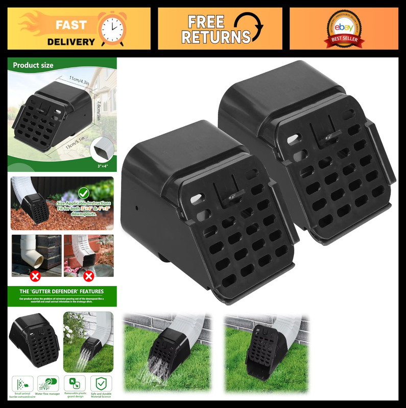 3″x4″ Gutter Downspout Extensions – 2 PCS Black Diverters for 3×4″ Downspouts