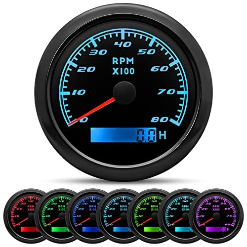 Tachometer Gauge 7 Color 0-8000 RPM Tacho Meter 85mm 3 3/8" for 8000RPM Black