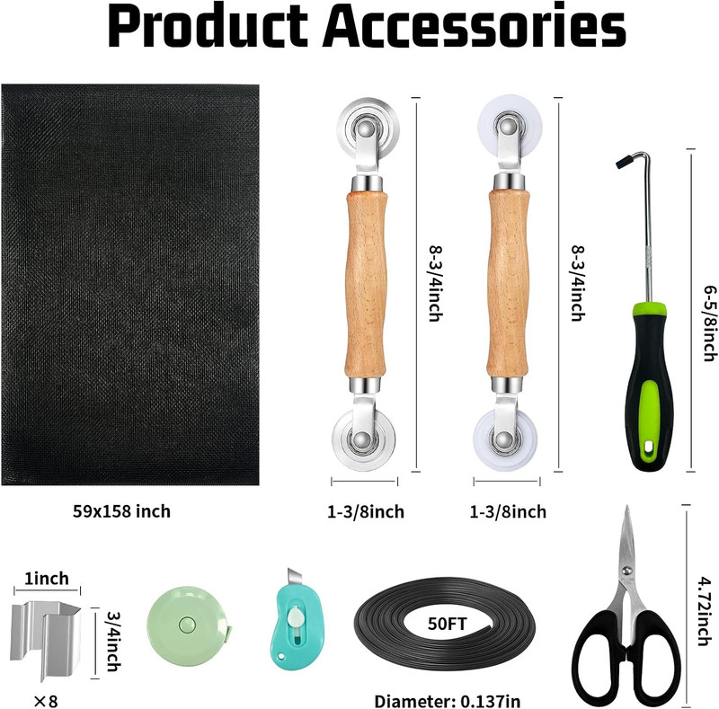 Window Screen Replacement,Screen Door Repair Kit, 59"X158" Black Window Screen gallery