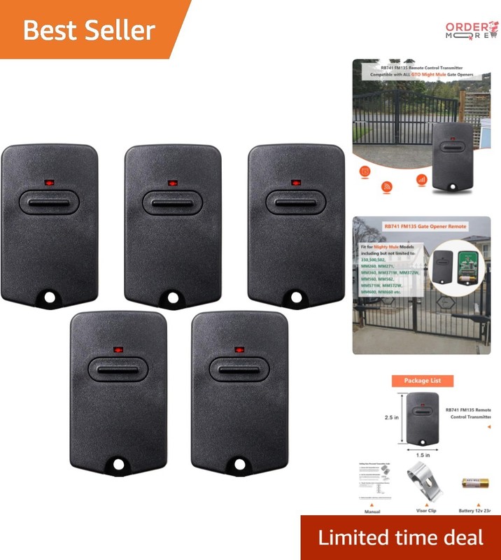 Garage Gate Remote Control Set 5 Pack for Mighty Mule GTO 318MHZ FM135