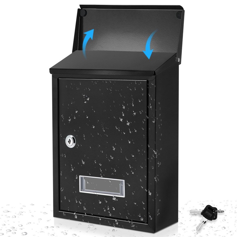 Weatherproof Mailbox Key Lock Security Wall Mount Black 11.8×8.3×2.8 Inch