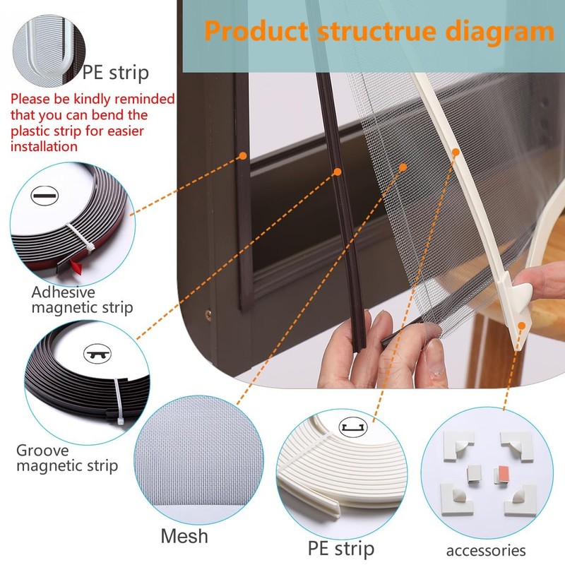 Magnetic Window Screen, DIY Window Screen for House Adjustable Fiberglass Mes... gallery