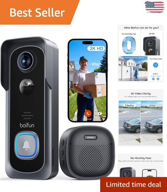 Advanced Wireless Video Doorbell – 2K HD, Motion Alerts & Battery Powered Design