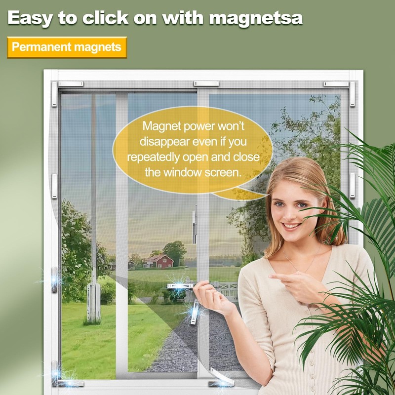Magnetic Window Screen, Adjustable DIY Window Net Max 59” x 51” with Innovati... gallery