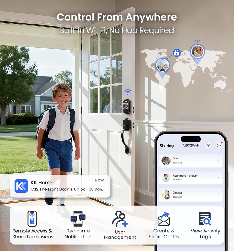 VE012W-H WiFi Smart Front Door Lock Set, Built-in WiFi, App Remote & Voice Co... gallery