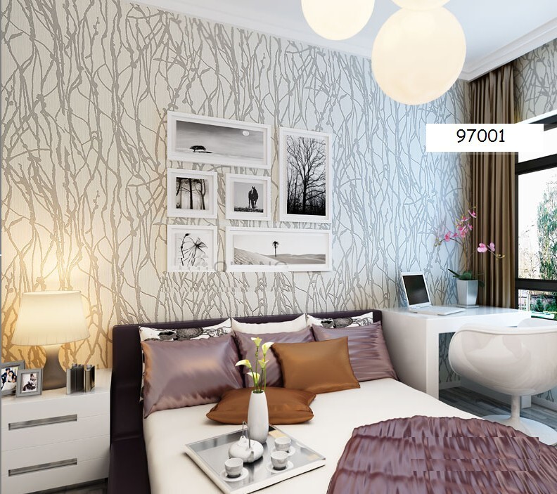 Modern Minimalist Curve Tree Patterns Non-woven Bedroom Wallpaper Roll 57 sq.ft gallery