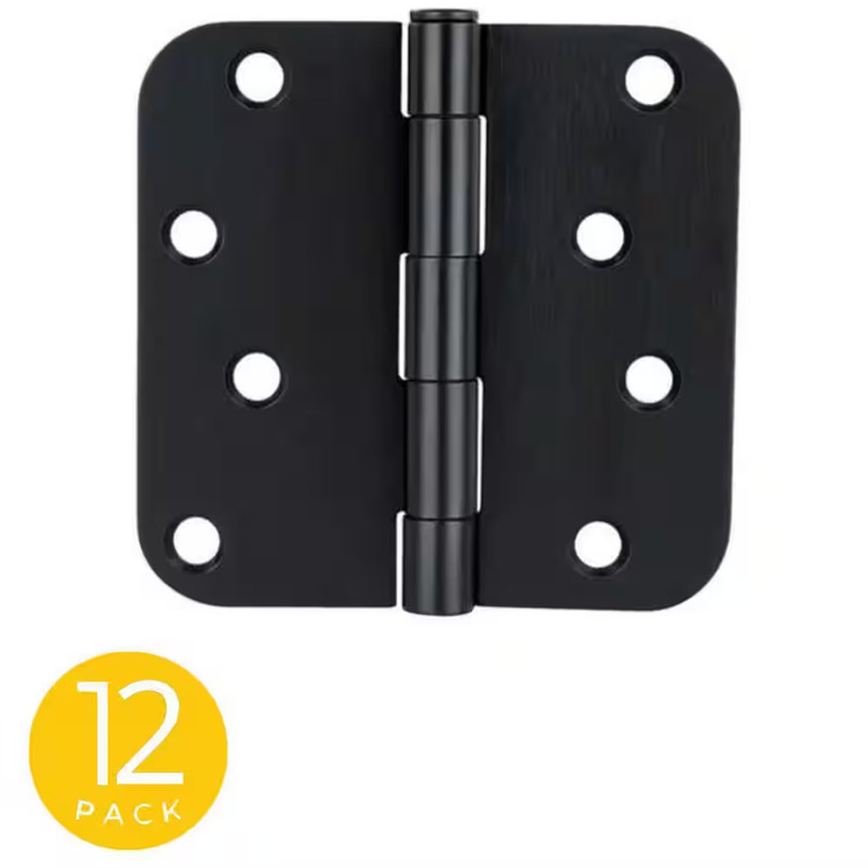 4 In. X 4 In. Matte Black Full Mortise Residential 5/8 In. Radius Standard Door