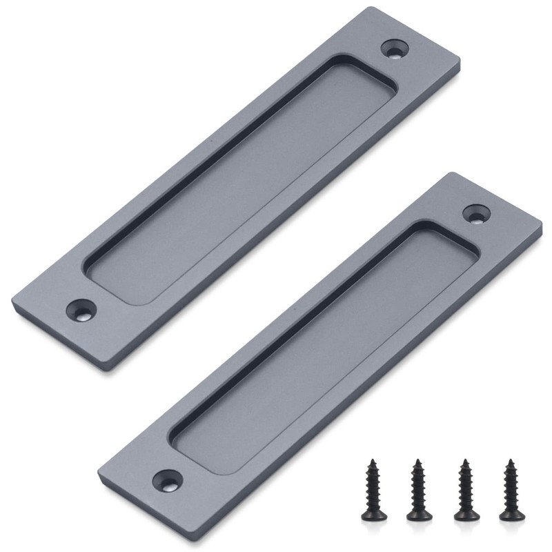 2 PCS Rectangular Recessed Door Pull Handle Metal Flat Backside Silver Flush