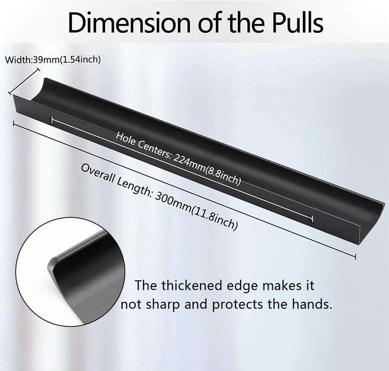 12 PCS Black Back Mount Finger Edge Pull 300mm/11.8" Aluminum Hidden gallery