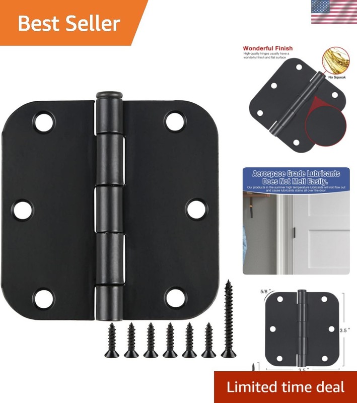 Durable 3.5 Inch Matte Black Rounded Door Hinges – Easy Installation, 30 Pack