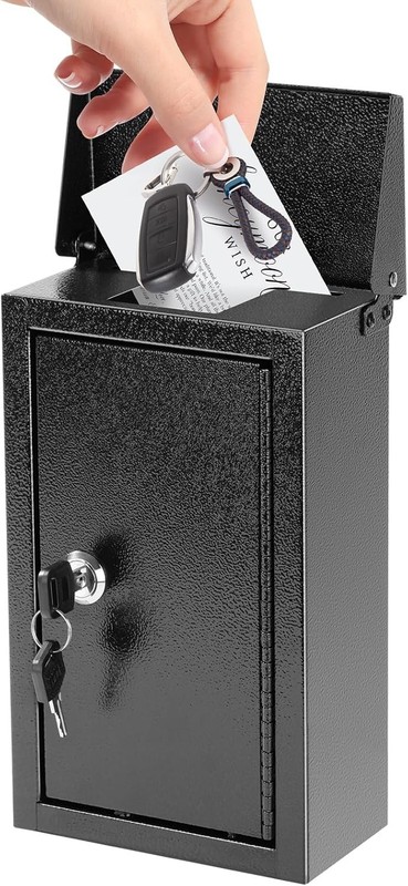 Key Drop Box Wall Mounted Metal Mailbox Lock Secure Indoor Outdoor Storage Black gallery