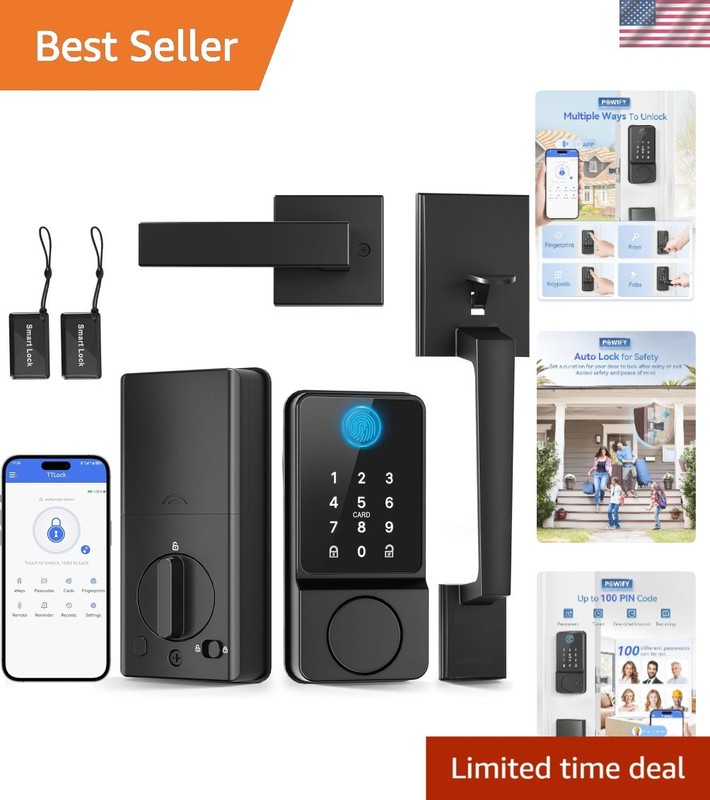 Keyless Entry Smart Door Lock with APP Control & Fingerprint Access – Black