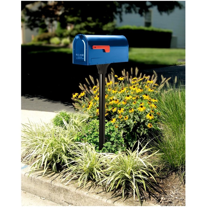 Stylish Blue Post Mount Mailbox