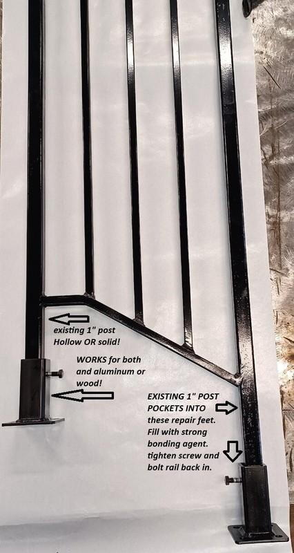 Stair Railing 4" Repair Base Broken 1" loose POSTS slips IN tube NO welding Blk gallery