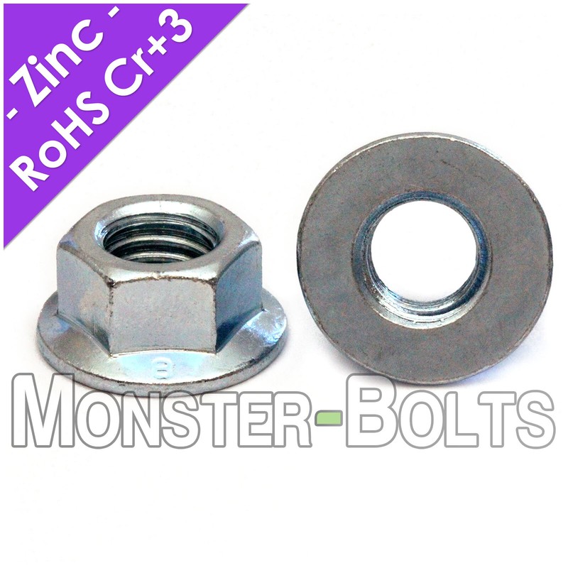 Metric Zinc Hex Flange Nuts DIN 6923 Class 8 Alloy Steel - M5 M6 M8 M10 M12 M14