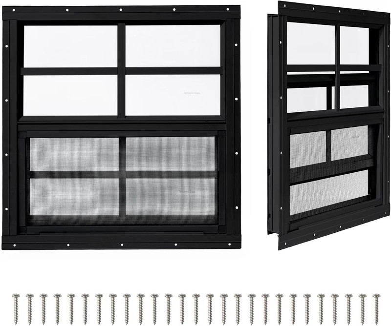 2 Pack Shed Windows,24″ X 24″ Sliding Windows,Flush Mount House Windows with Tem