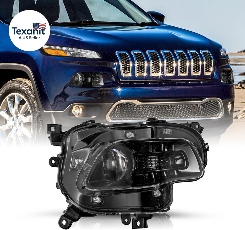 Halogen Headlight Assembly Compatible with 2014-2018 Jeep Cherokee Projector Hea