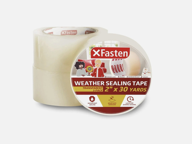 X Fasten Transparent Window Weather Stripping Tape 2”x30yds (3-Pack Total 90yds)