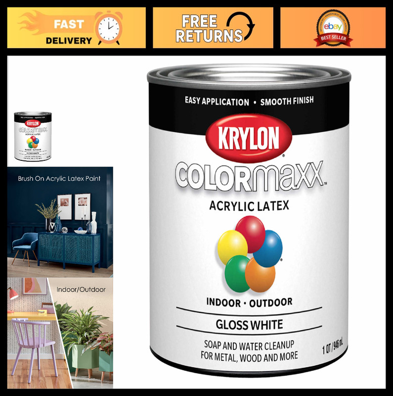 Brush On Paint Quart – COLORmaxx White 32 Fl Oz – DIY Home Improvement, Crafting