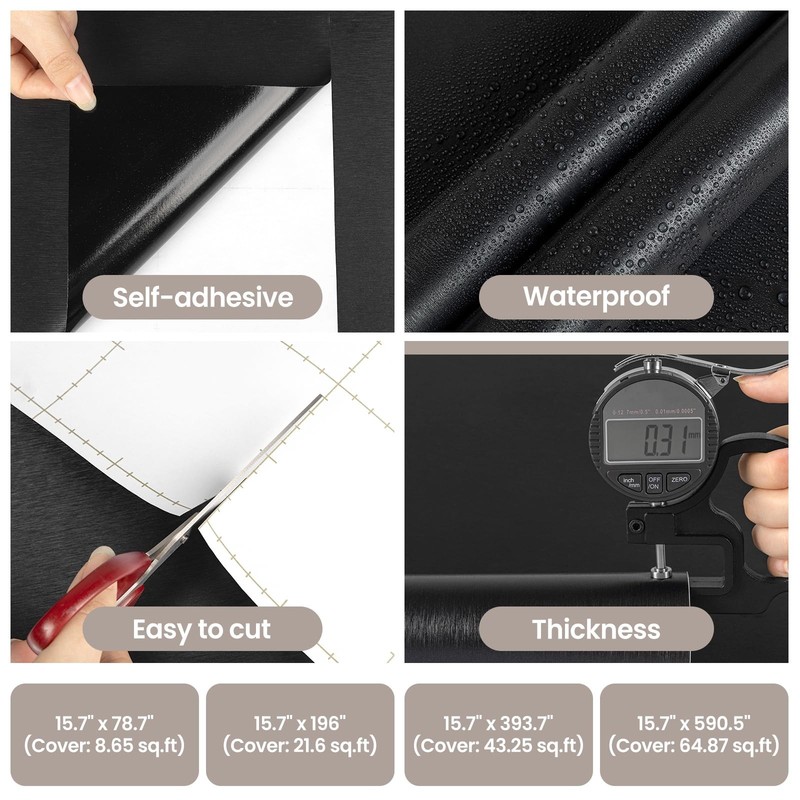 LXCREAT Refrigerator Appliance Wraps Peel and Stick Wallpaper Black Metallic ... gallery