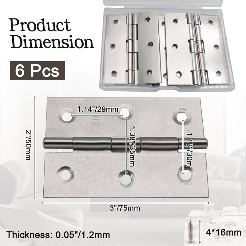 Luomorgo 6 Pack 3 Inch Mini Hinges Butt Hinges, Stainless Steel Cabinet Hinge... gallery