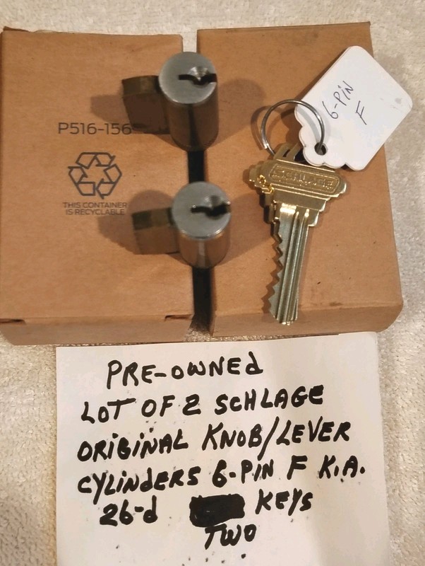 Two Original Schlage Knob/Lever Cylinders 6Pin F 26d Pre-owned K.A. With 2 Keys gallery