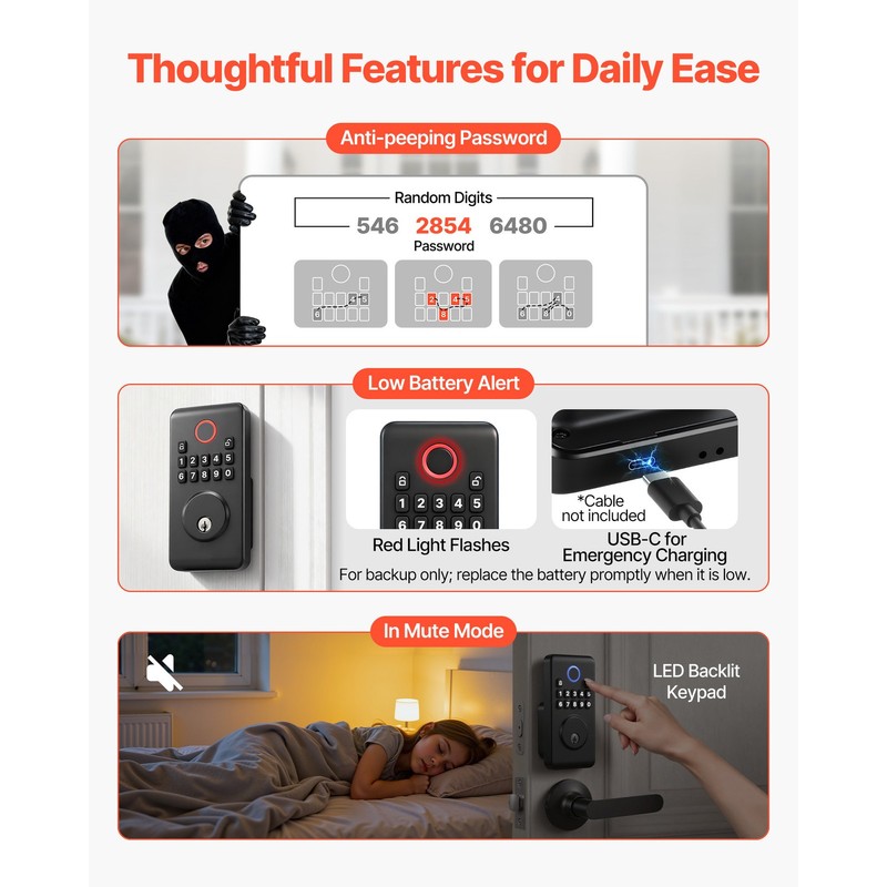 Uimoso Keyless Entry Door Lock with Handle Set, Electronic Deadbolt, Matte Black gallery