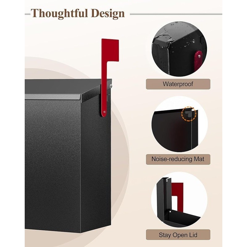 Durable Rustproof Mailbox W/ Flexible Installation Red Flag Notification System gallery