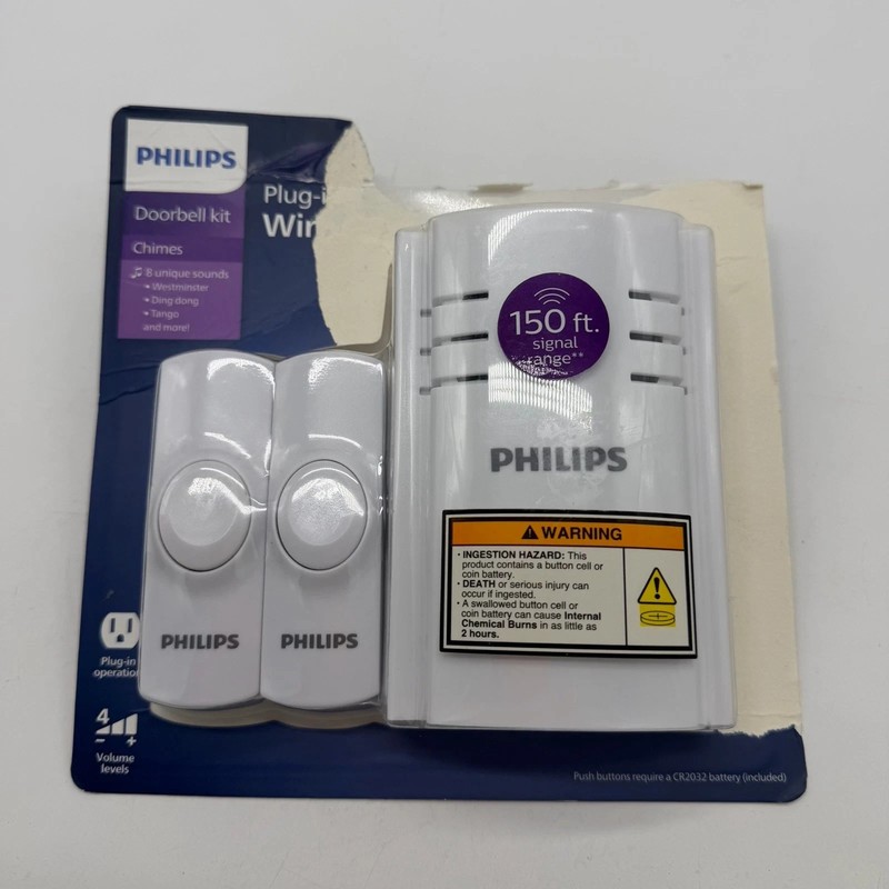Philips Wireless Doorbell Kit Plug-In Reciever 2 Push Buttons 8 Melodies