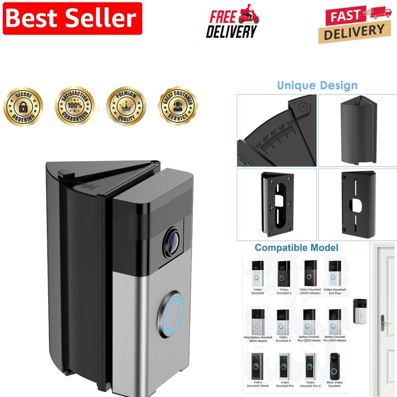 Adjustable 30-55° Doorbell Angle Mount for Ring/Blink – Wedge Kit