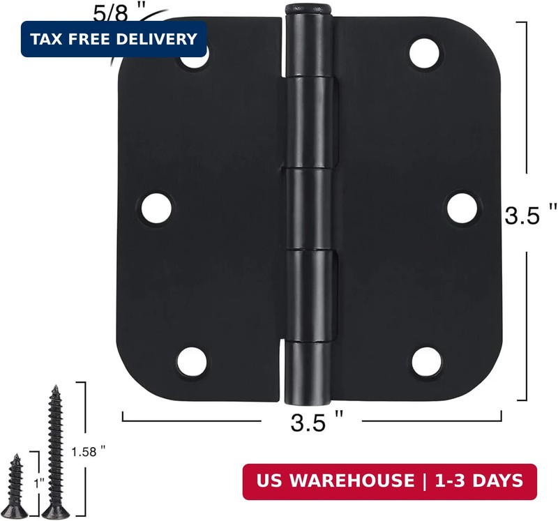 TDCHINGES 36 Pack Rounded Matte Black Door Hinges 3.5 Inch 5/8" Radius Interior gallery