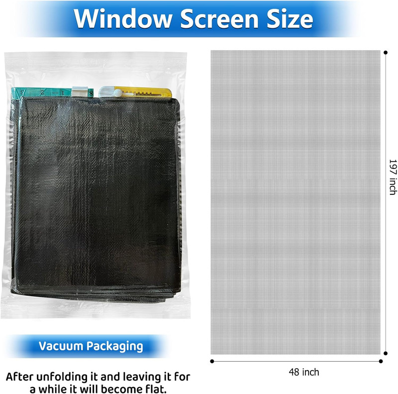 Pet Proof Window Screen Replacement Kit,48" W X 197" L Durable Window Screen Mes gallery