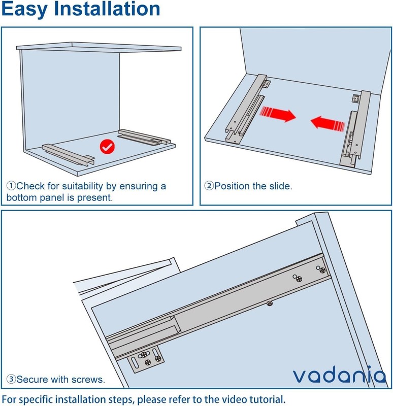 22" Soft Close Undermount Drawer Slide - Elegant Bottom Mount, 88 lb Capacity gallery