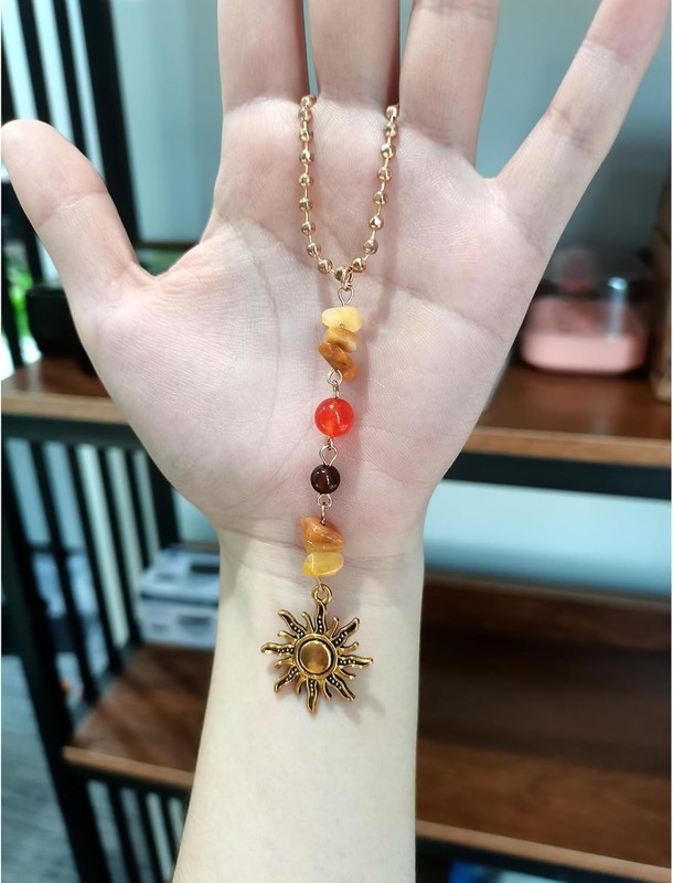 Car Charm Hanging, Boho Dangling Automotive Decor-Rear View Mi Color: Sun Gold gallery