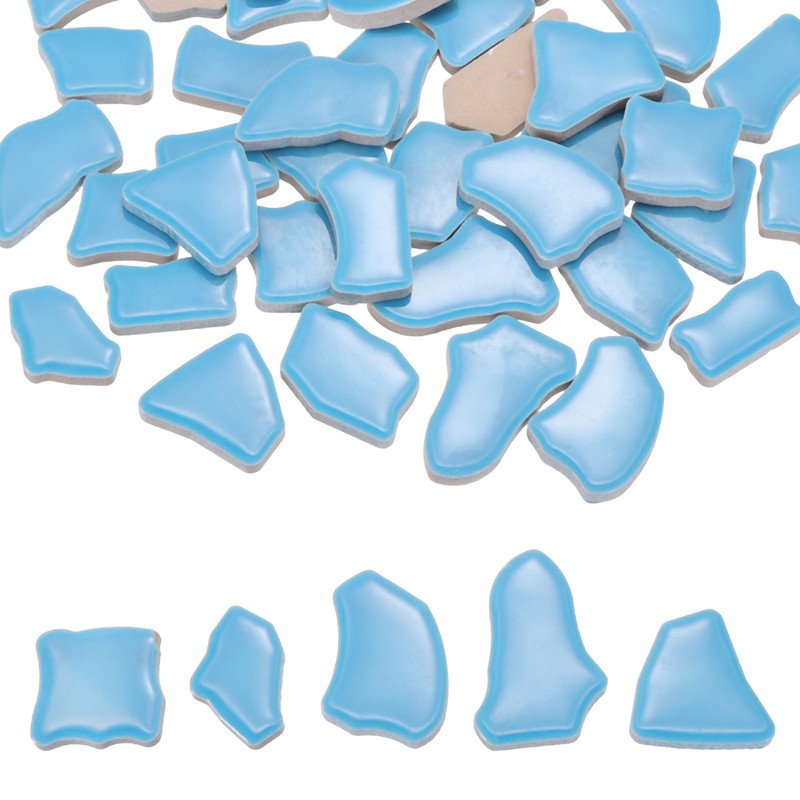 500g/1.1LB 0.79"-1.57" Irregular Ceramics Mosaic Tiles, Lake Blue