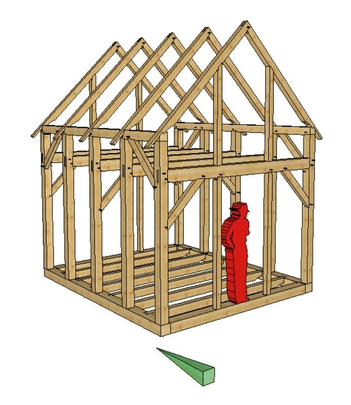 Timber Frame Shed Plans size 12′ x 14′ two doors, printed plans on 8 1/2×11 new