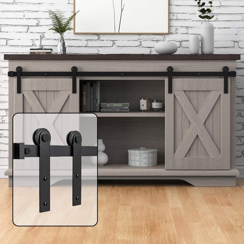 7FT Super Mini Barn Door Hardware Kit for Sliding Double Doors Small TV Stand...