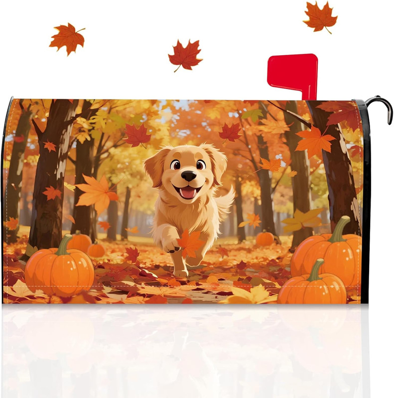 Fall Magnetic Mailbox Cover Standard Size 21″ X 18″ Autumn Maple Leaf Pumpkin De