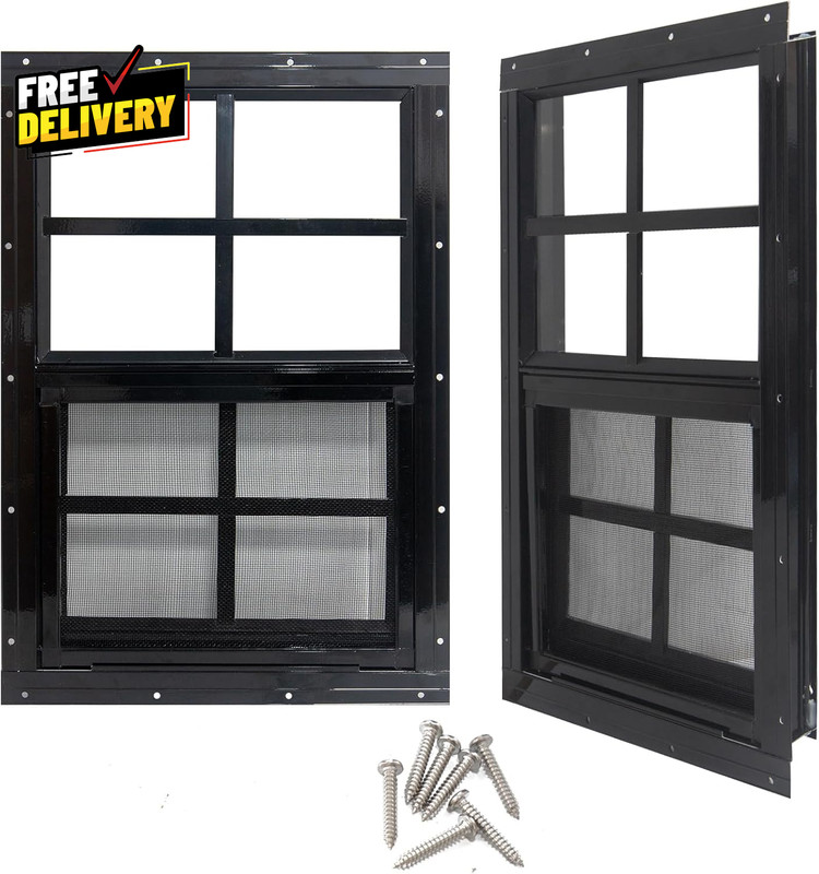 24 X 36 Shed Windows with Tempered Glass and Fiberglass Screen 2 Pack Small S…