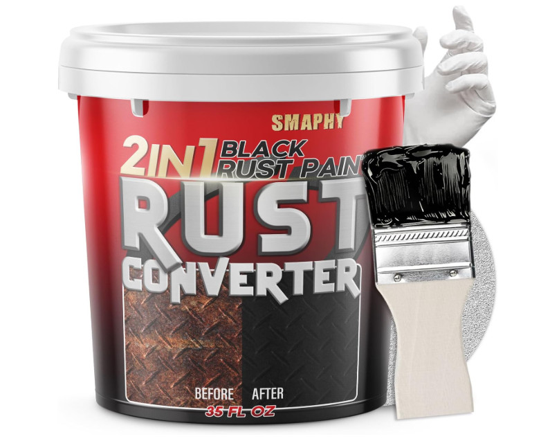 2 in 1 Rust Converter & Metal Primer, 35 oz Black Rust Reformer Paint for Metal,