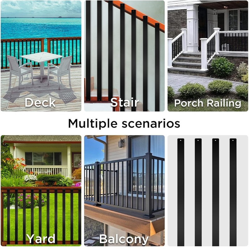 50 PCS Rectangular Aluminum Spindles Deck/Stair Railing Balusters 26"x1" Black gallery