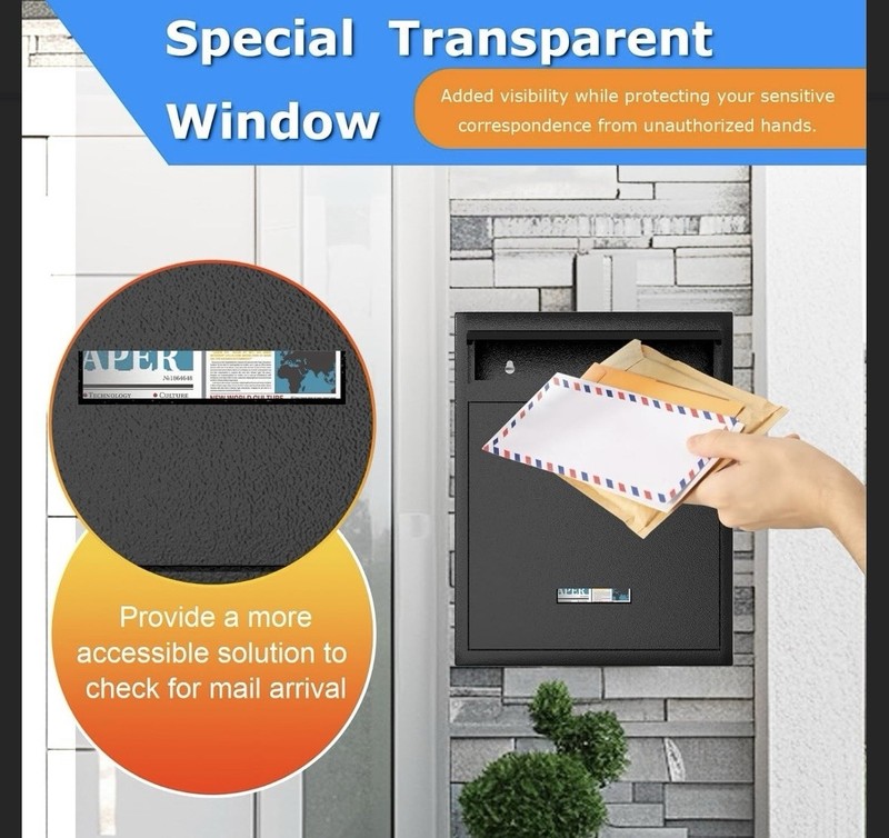 16” Wall Mount Mailbox/Dropbox with Key & Password Combination Lock, Waterproof gallery
