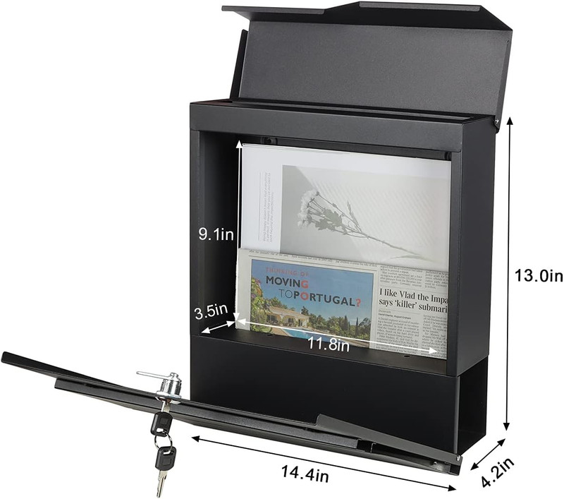 Large Capacity Mailbox with Key Lock, Wall Mount Metal Mail Box with Newspaper C gallery