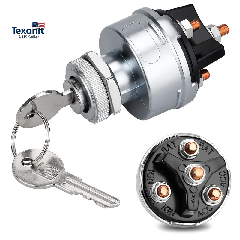 Ignition Key Switch, 4-Position Universal Starter Key Ignition Switch 12V Fit fo