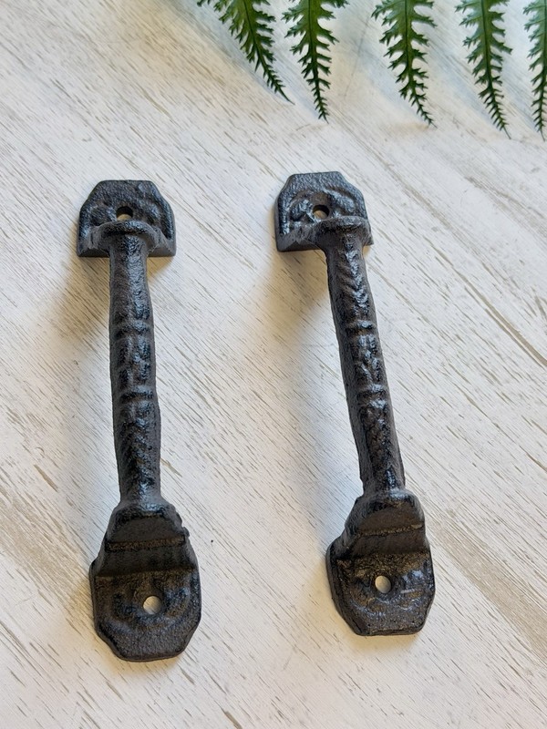 2 RUSTIC Cast Iron Barn Handles Gate Pull Shed Door Handles Fancy Drawer Pulls gallery