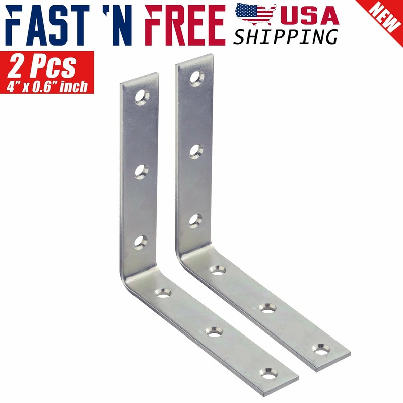 2 Pcs 4″ inch Heavy Duty L Shape Corner Brace Angle Repair Bracket w/Screws Bulk