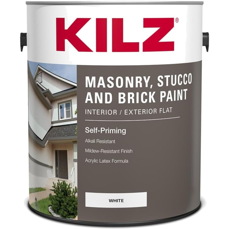 Self-Priming, Water-Resistant Masonry & Brick Paint – 1 Gallon, Flat White
