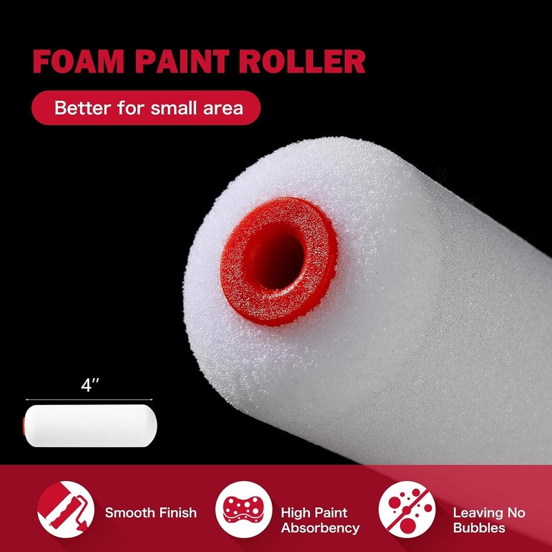 11-Piece Foam Paint Roller Kit, 4-Inch Roller with Ergonomic Handle, Magnetic gallery